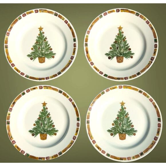 4 Vintage Pier 1 Salad Dessert Plates Natural Christmas England Retired Rustic - Picture 1 of 6